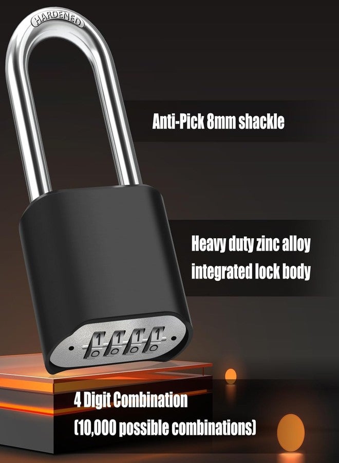 Jukusa Heavy Duty 4-Digit Combination Steel Padlock | Resettable Code Lock with 10,000 Combinations & 8mm Hardened Steel Shackle | High Security Metal Padlock for Gym, Locker, Gate & Travel (Black) - Image 4